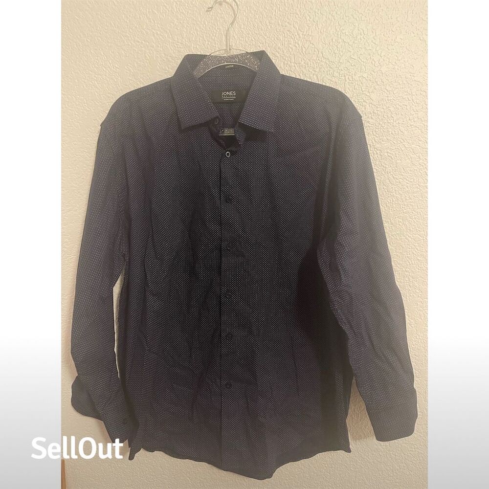 Jones New York Men's Blue Dress Shirt L Long Sleeve Subtle Dot